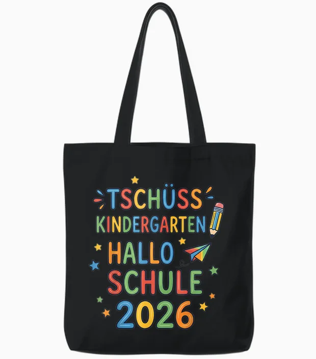 Tschüss Kindergarten Hallo Schule 2026 Erstklässler Tote Bags in Black