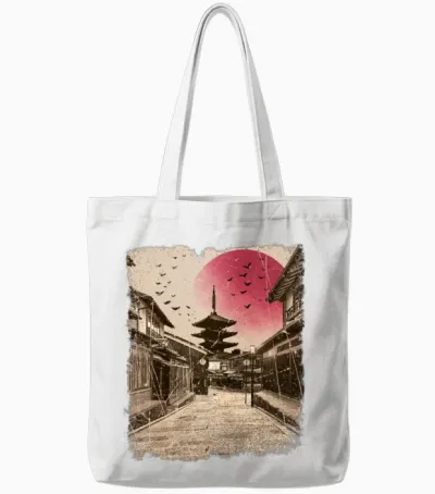 Japan Vintage Kyoto Japanese Art Tote Bags - White