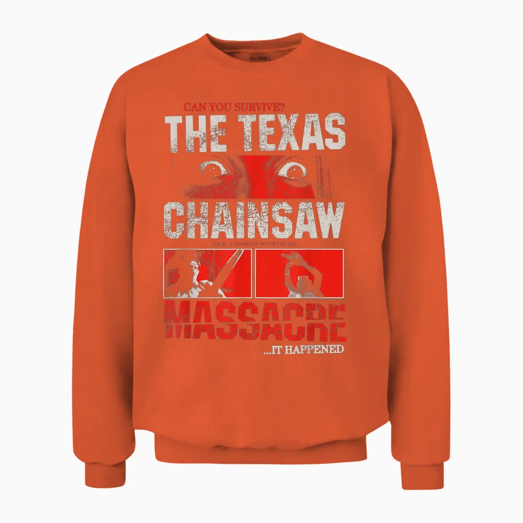 The Texas Chainsaw Massacre Can You Survive Eyes Horror T-Shirt, Black, S Unisex Sweatshirt in Orange