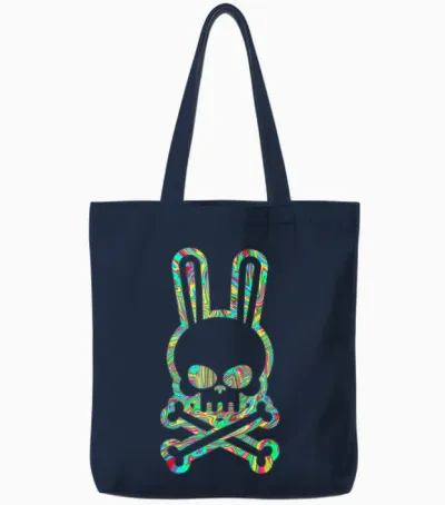 Funny Easter Bunny Retro Tie Dye Bunny Skull Cross Bone Tote Bags - Navy