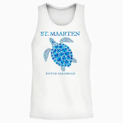 Saint Martin Sea Turtle Boys Girls Women Souvenir T-Shirt, White, S Unisex Tank Top - White
