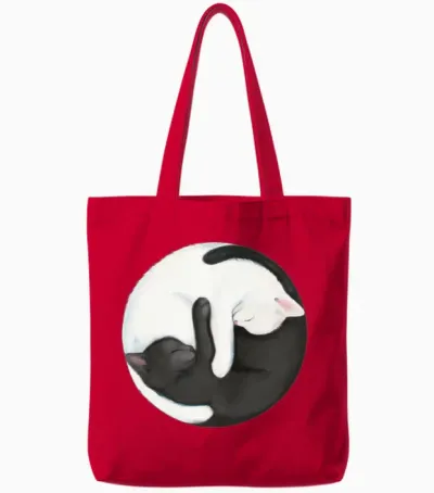Yin Yang Cats Black and White Zen Kittens Tote Bags - Red