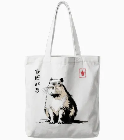 Kawaii Capybara Anime Japanese Streetwear Funny Capybara T-Shirt, White Tote Bags - White
