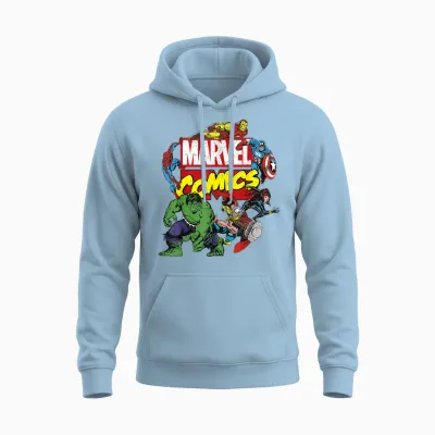 Marvel Comics Avengers Group Shot Around Logo Unisex Hoodie - Light Blue