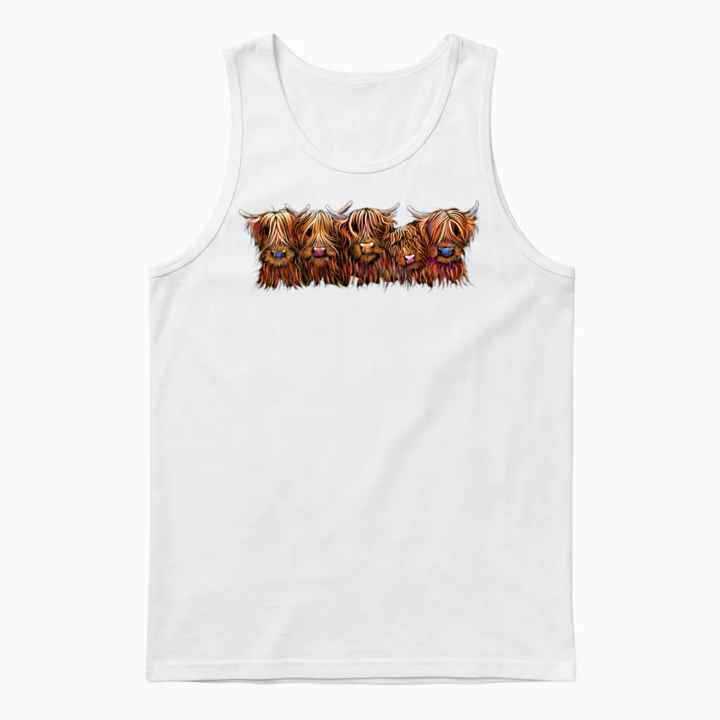 Scottish Highland Cows the Hairy Bunch of Coos Unisex Tank Top in White