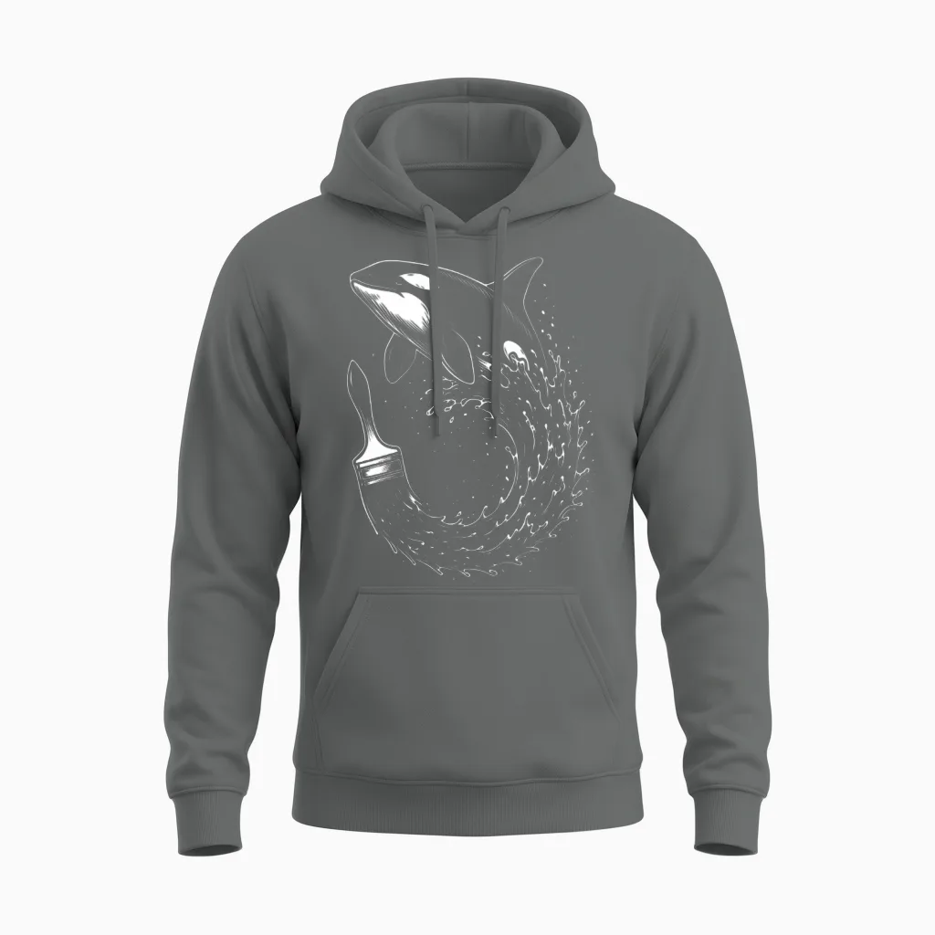 Whale Wave Inkbrush Unisex Hoodie in Graphite Heather