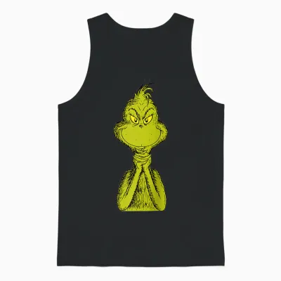 Dr. Seuss Classic Sly Grinch Raglan Baseball Unisex Tank Top - Black