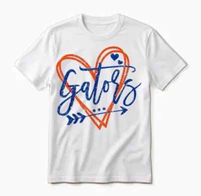 Retro Gators Heart Name Apparel Design for Men Women Unisex T-Shirt - White