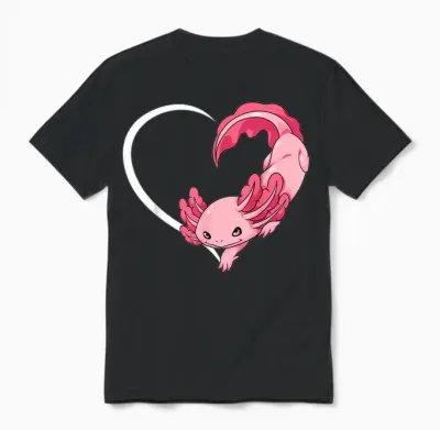 Axolotl T-Shirts for Women Girls Children Axolotl T-Shirt Heart T-Shirt, Black Unisex T-Shirt - Black