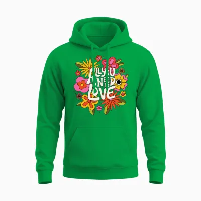 The Beatles - All You Need Is Love Retro Flowers Long Sleeve, Black Unisex Hoodie - Irish Green