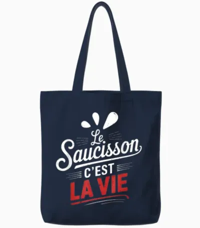 Sausage Is Funny Life Shirt T-Shirt, Black, S Tote Bags - Navy