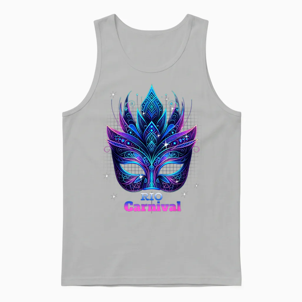 Carnival Mask Rio De Janeiro Circus Brazil Circus Rio De Janeiro T-Shirt, Black, S Unisex Tank Top in Ash