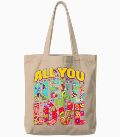 Hippie Flower Power Bohemian Peace Love Retro 60s 70s Groovy T-Shirt, Black, S Tote Bags - Natural