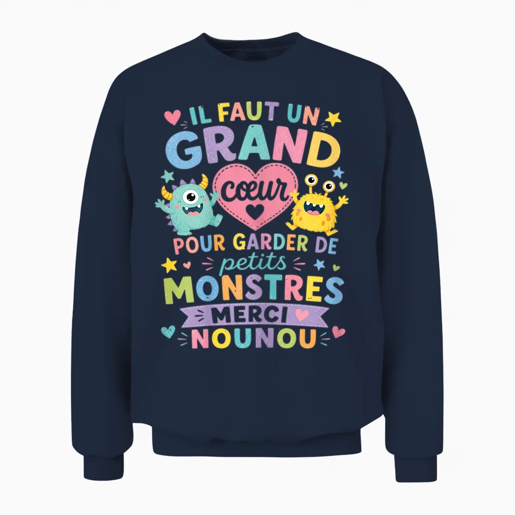 Cadeau Merci Nounou Original Grand Cœur Nourrice Babysitter Unisex Sweatshirt in Navy