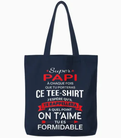 Super Papi on T'aime Gift Man Party Love Grandfather Tote Bags - Navy