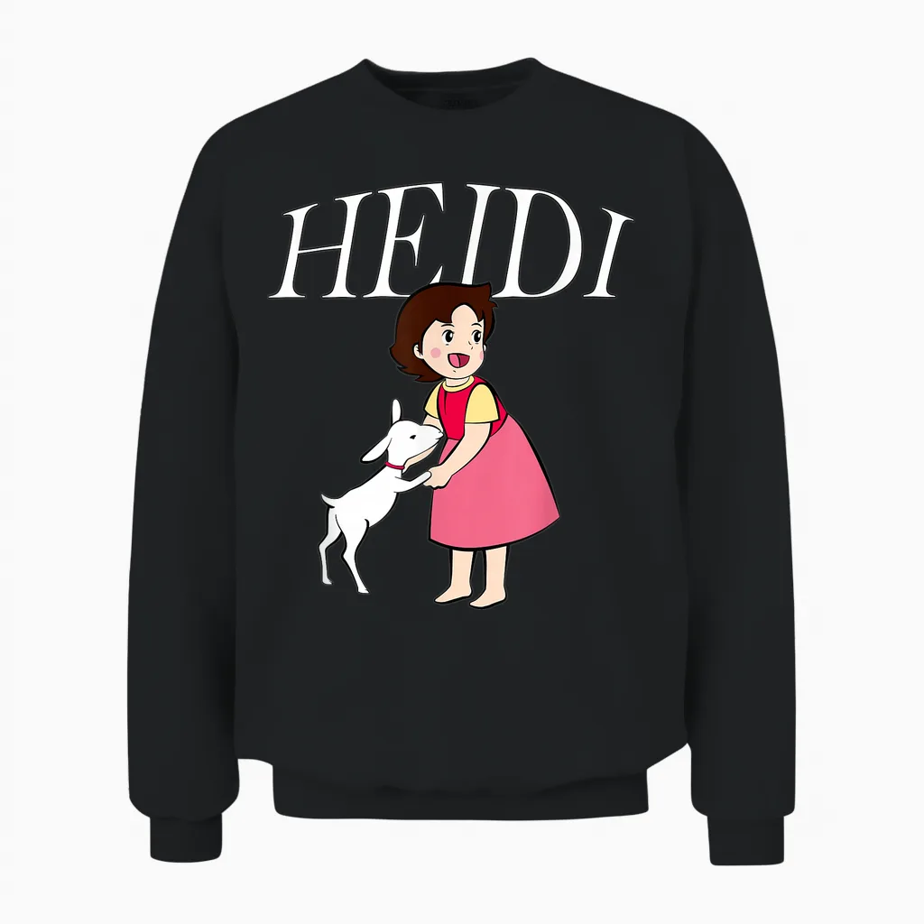 Heidi with Goat Cute Cartoon Tv Series with Logo T-Shirt, Black Unisex Sweatshirt in Black