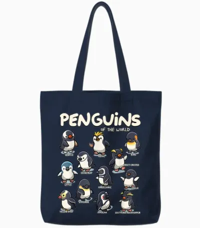 Penguin Penguins Animals of the World Penguin Lovers Tote Bags - Navy