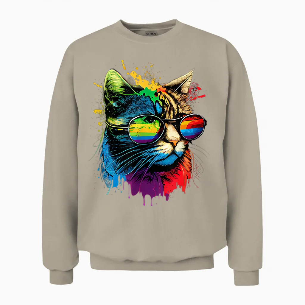Rainbow Flag Gay Pride Lgbtq Wasserfarben Katze Unisex Sweatshirt in Sand