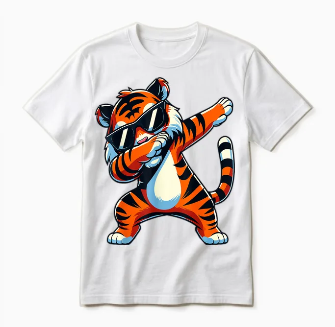 Dabbing Tiger with Sunglasses Tiger Animal Unisex T-Shirt in White