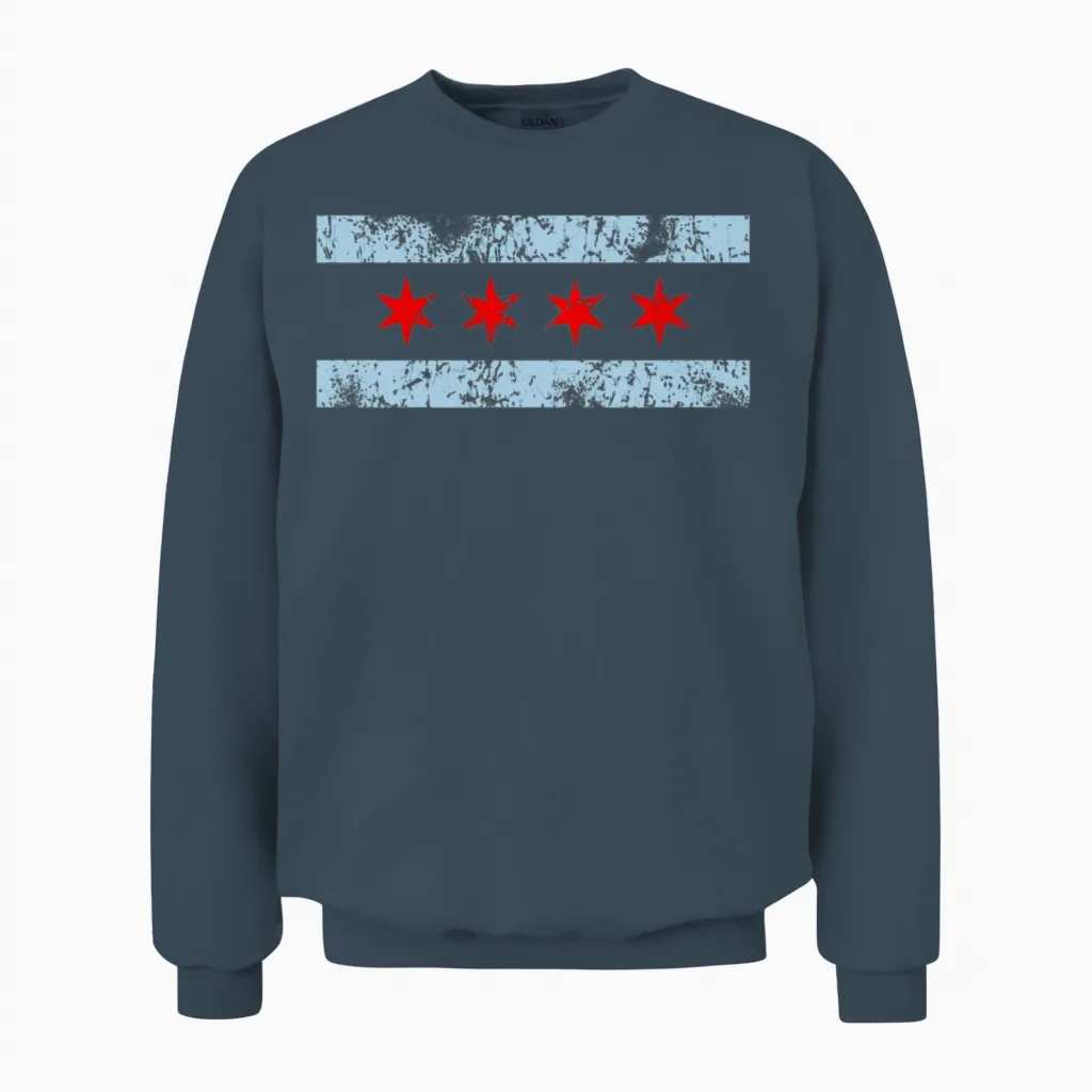 Chicago Flag Retro Distressed Unisex Sweatshirt - Dark Heather