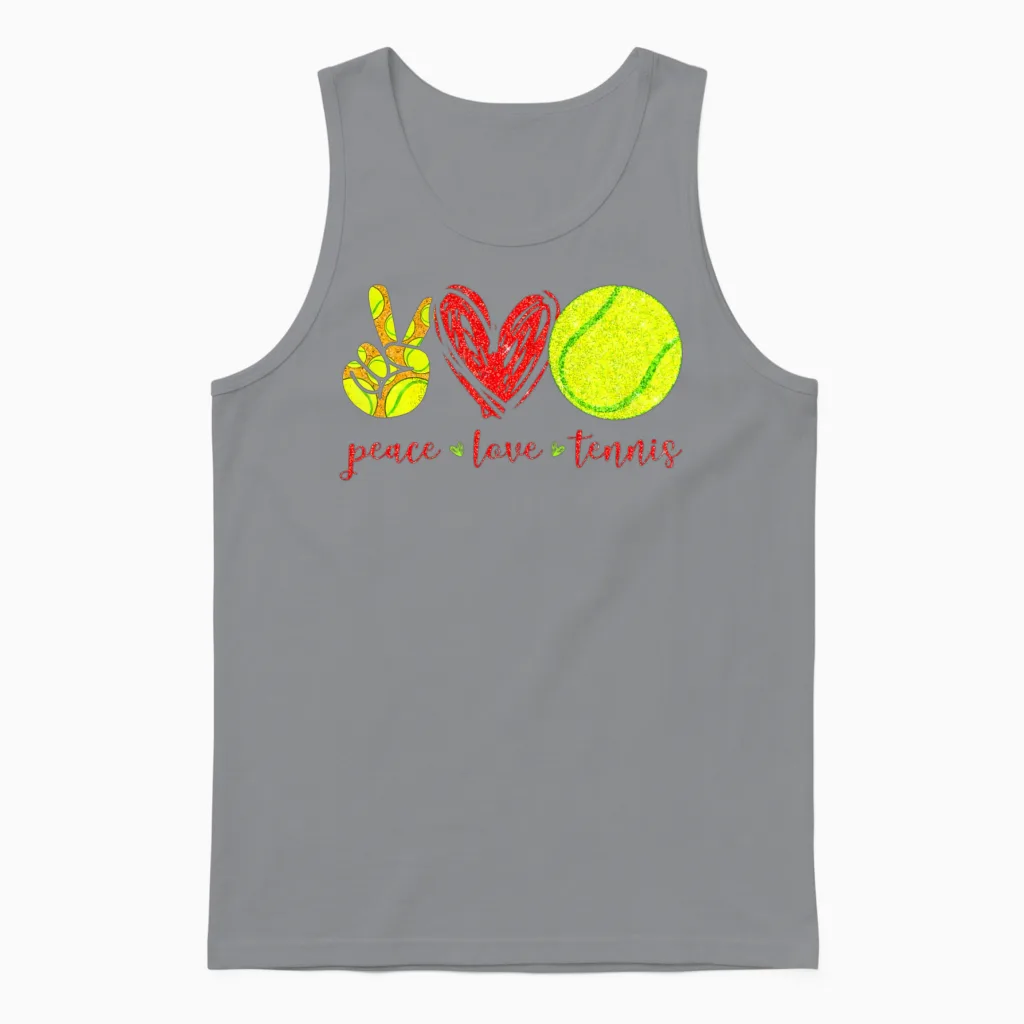 Peace Love Tennis Cute Tennis Lovers Unisex Tank Top in Sport Grey