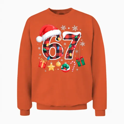 67 Christmas Red Plaid 6 7 Six Seven Boys Christmas Pajamas Unisex Sweatshirt - Orange