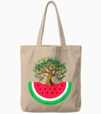 Palestine Watermelon Palestinian Olive Freedom for Palestine T-Shirt, Blue, S Tote Bags - Natural
