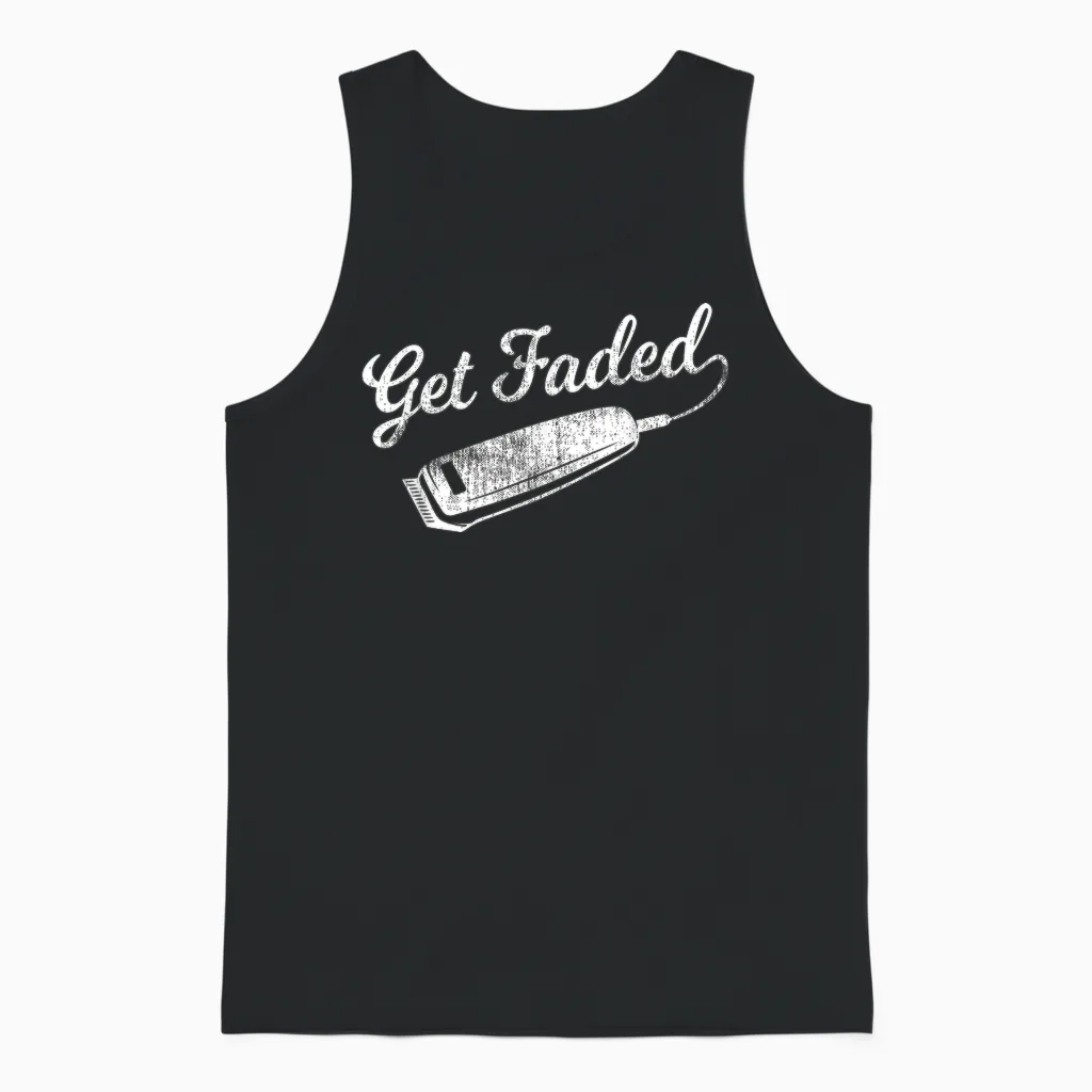 Vintage Distressed Barber T-Shirt - Get Faded Script Tail Te Unisex Tank Top in Black