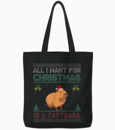 All I Want for Christmas Is a Capybara Ugly Tote Bags - Black