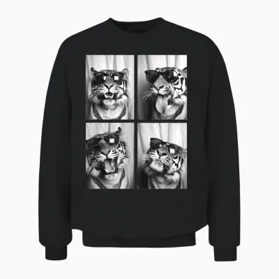 Cute Tigers with Sunglasses Cool Feline Animals Photo Booth Unisex Sweatshirt - Black