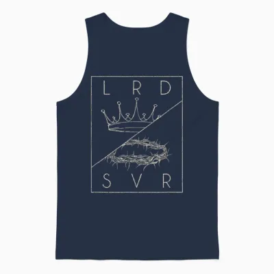 Vintage Retro Jesus Christian Lord & Savior Graphic Unisex Tank Top - Navy