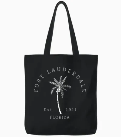 Original Fort Lauderdale Palm Tree Novelty Tote Bags - Black
