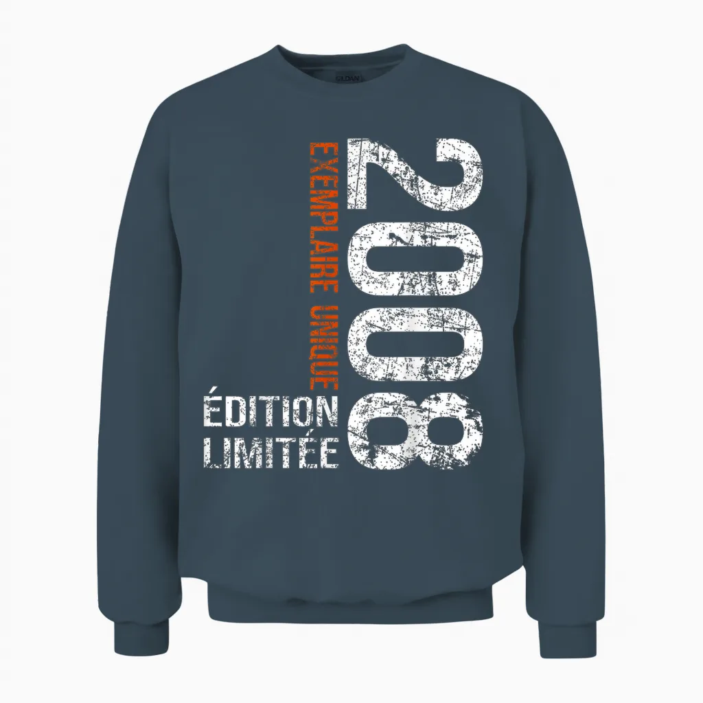 Vintage 2008 Gift 18 Years Boy Birthday Humour Unisex Sweatshirt in Dark Heather