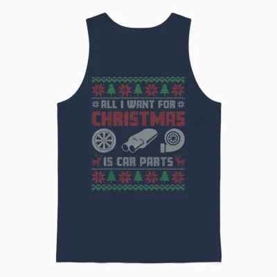 All I Want for Christmas Is More Car Parts Ugly Sweater Xmas Unisex Tank Top - Navy