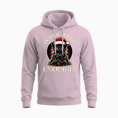 Is This Jolly Enough Funny Black Cat Christmas Tree Lights Unisex Hoodie - Light Pink