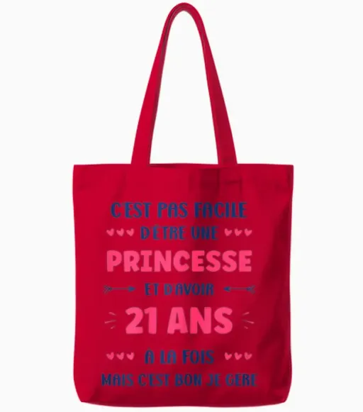 Funny Girl 21 Years Funny Princess Birthday 21 Years T-Shirt, White, Female X-Small Tote Bags - Red