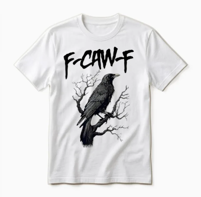 F Caw F Black Crow, F-Caw-F Funny Black Bird Saying Meme Unisex T-Shirt in White