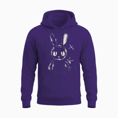 Creepy Cute Bunny Rabbit Alt Goth Grunge Horror Aesthetic T-Shirt, Small Unisex Hoodie - Purple
