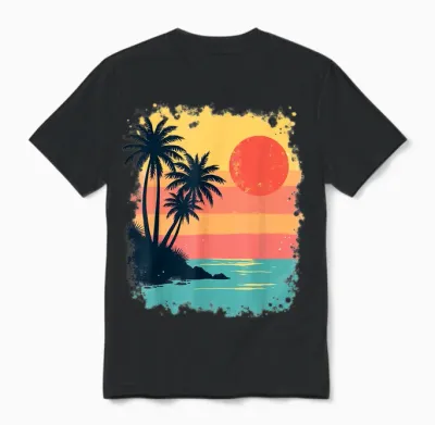 Vintage Gift Beach Palmers Sunset Sea Summer Summer Unisex T-Shirt - Black