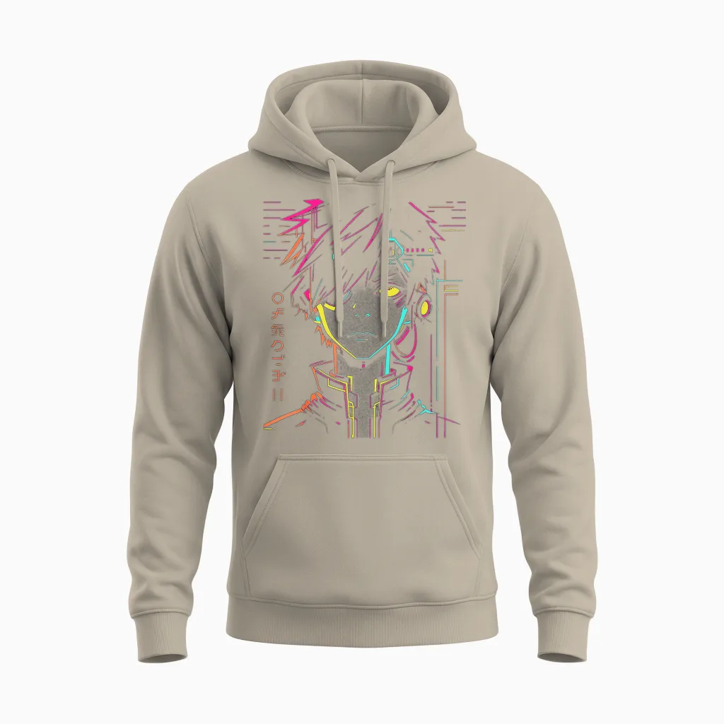 Anime Manga Pattern Colorful Illustration Anime T-Shirt, Black, S Unisex Hoodie in Sand