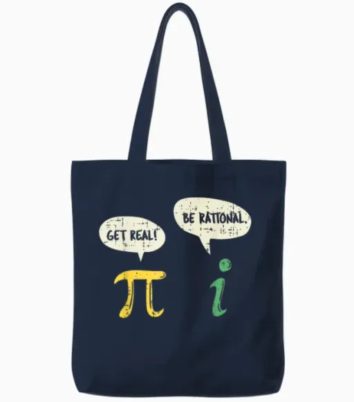 Funny Get Real Be Rational Shirt Pi Math Teacher Geek Gift Tote Bags in Navy