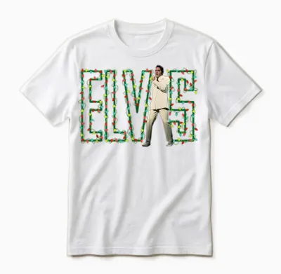 Elvis Presley Official Elvis Christmas Light Unisex T-Shirt - White