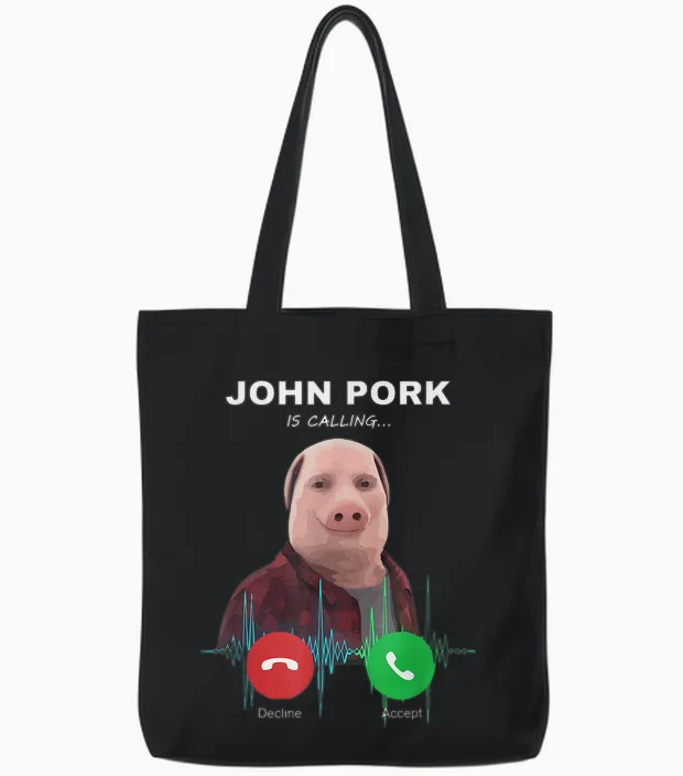 John Pork Nennt Meme Humor - Memes & Tote Bags in Black