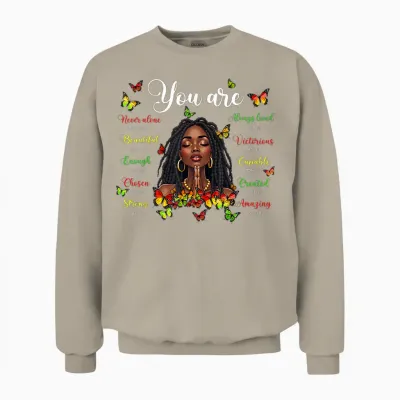 Black History Loc'd Afro Girl You Are Bible Verse Christian Unisex Sweatshirt - Sand