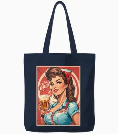 Pin Up Girl Diner Retro Tote Bags - Navy