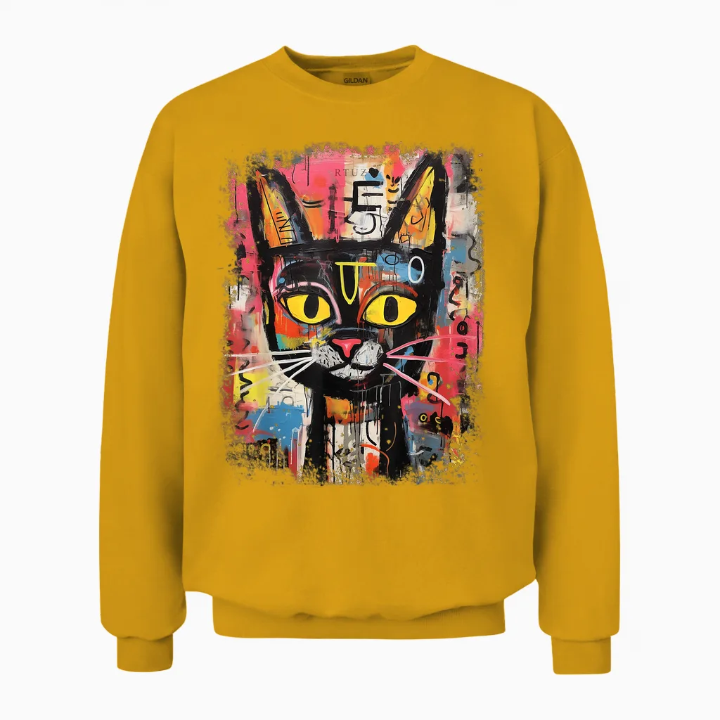 Hip Hop Cat Y2k Vintage Hipster Retro Edgy Streetwear Cat Unisex Sweatshirt in Gold