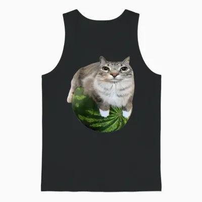 Watermelon Cat Silly Cat Meme Unisex Tank Top - Black