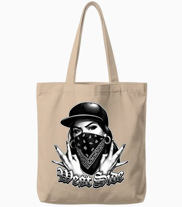 Westside Sign Gang West Coast Hip Hop 90s Bandana Gangster Tote Bags in Natural