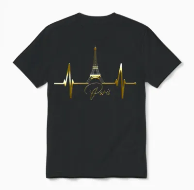 Paris Skyline Heartbeat I Love Eiffel Tower Love France T-Shirt, Black Unisex T-Shirt - Black