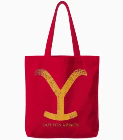 Yellowstone Dutton Ranch Gold Y Logo Tote Bags - Red
